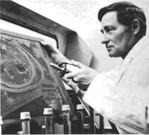 Robert Sanford removes water from processed pattern plate.